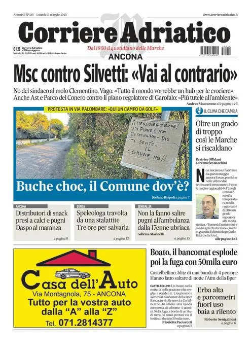 Prima-pagina-corriere adriatico-edizione-di-oggi-19-05-2025